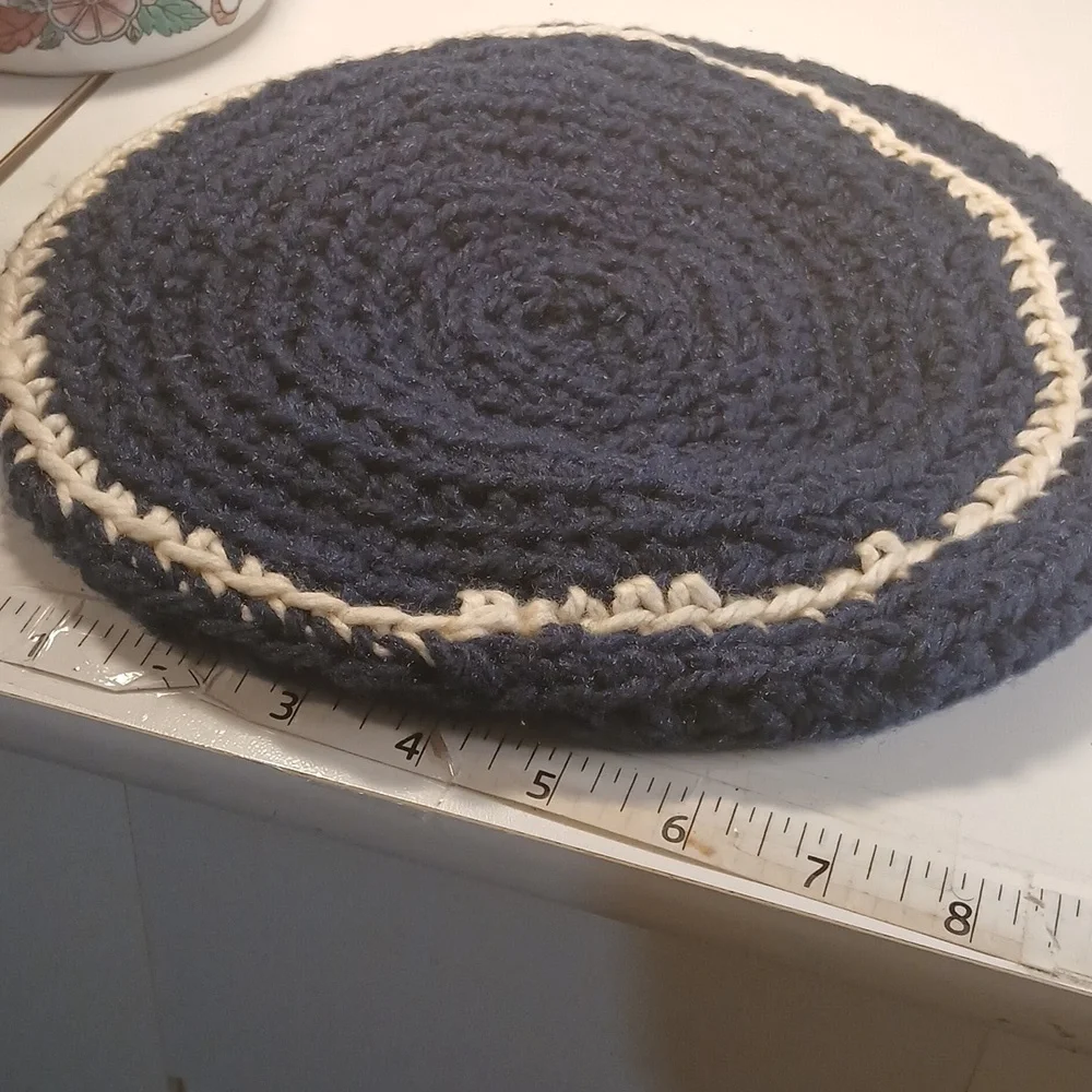 Blue and White Knit Beret with Matching Shoulder Bag